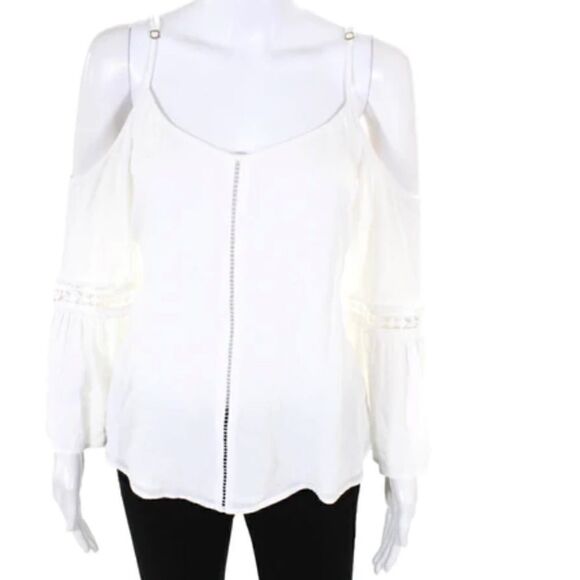 SHOW ME YOUR MUMU Bell Sleeve Cold Shoulder Blouse White Size Small - Picture 6 of 6